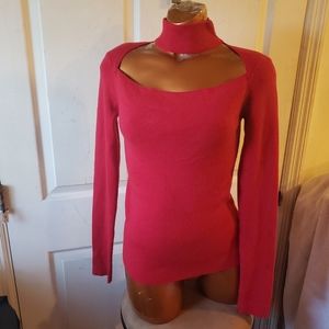CARMAR red chest Cutout Sweater mock neck S